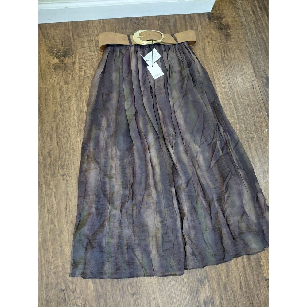 ZARA SKIRT BROWN Women Size Small  long pleated double lining skirt NWT